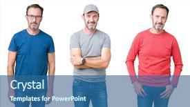  Presentation with simple minimalist white - Slide deck consisting of handsome senior man over white background and a ocean colored foreground