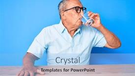  Presentation with drinking glass - Amazing presentation design having handsome-senior-man-sitting backdrop and a light blue colored foreground