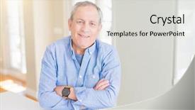  Presentation with gold man smile - Beautiful PPT layouts featuring handsome senior man smiling confident backdrop and a  colored foreground