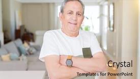  Presentation with gold man smile - Audience pleasing presentation theme consisting of handsome senior man smiling confident backdrop and a  colored foreground