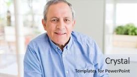  Presentation with confident - Presentation with handsome senior man smiling confident background and a light blue colored foreground