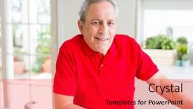  Presentation with confident - Presentation design featuring handsome senior man smiling confident background and a red colored foreground