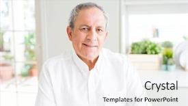  Presentation with gold man smile - Beautiful slide deck featuring handsome senior man smiling confident backdrop and a sky blue colored foreground