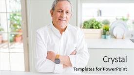  Presentation with gold man smile - Theme with handsome senior man smiling confident background and a  colored foreground