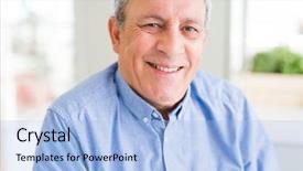  Presentation with gold man smile - Cool new theme with handsome senior man smiling confident backdrop and a light blue colored foreground