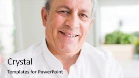  Presentation with gold man smile - Beautiful PPT theme featuring handsome senior man smiling confident backdrop and a  colored foreground