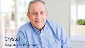  Presentation with confident - Beautiful presentation design featuring handsome senior man smiling confident backdrop and a light blue colored foreground