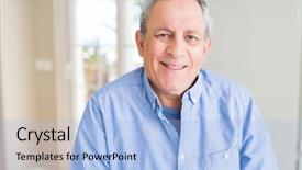  Presentation with confident - Audience pleasing presentation theme consisting of handsome senior man smiling confident backdrop and a light blue colored foreground