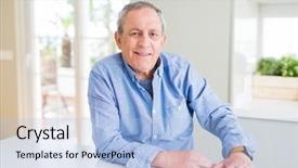  Presentation with senior adults - PPT theme enhanced with handsome senior man smiling confident background and a light blue colored foreground