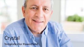  Presentation with gold man smile - PPT theme with handsome senior man smiling confident background and a  colored foreground