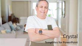  Presentation with gold man smile - Amazing presentation theme having handsome senior man smiling confident backdrop and a soft green colored foreground