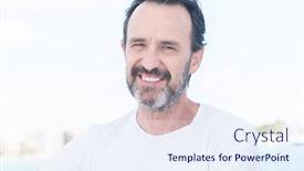  Presentation with sailboat - Cool new presentation theme with handsome senior man traveling on sailboat and smiling happy and confident backdrop and a sky blue colored foreground