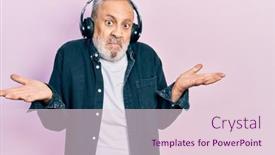  Presentation with music headphones - Presentation theme having handsome-senior-man-with-beard background and a lemonade colored foreground