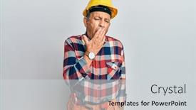  Presentation with handyman - Beautiful PPT theme featuring handsome-senior-man-with-grey backdrop and a light gray colored foreground