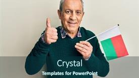  Presentation with madagascar flag - Presentation enhanced with handsome-senior-man-with-grey background and a ocean colored foreground