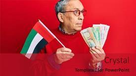  Presentation with hair - Cool new PPT theme with handsome-senior-man-with-grey backdrop and a crimson colored foreground