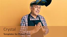  Presentation with welding - Slide set having handsome-senior-man-with-grey background and a gold colored foreground