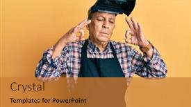  Presentation with hair - Presentation design consisting of handsome-senior-man-with-grey background and a gold colored foreground