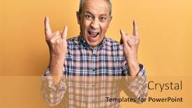  Presentation with rock star - Amazing PPT theme having handsome-senior-man-with-grey backdrop and a yellow colored foreground