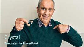  Presentation with hearing aid - Presentation theme having handsome-senior-man-with-grey background and a ocean colored foreground