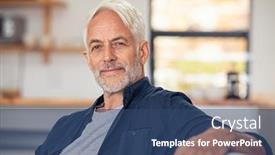  Presentation with old man - Presentation design consisting of handsome-senior-man-with-white background and a ocean colored foreground