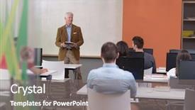  Presentation with professor - PPT layouts with handsome senior teacher and students group in computer lab classroom experienced professor using tablet computer while presenting lessons to class background and a gray colored foreground