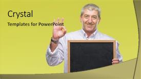  Presentation with teacher diversity - Slide deck with handsome senior teacher man holding background and a  colored foreground