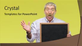  Presentation with students hands raised - Amazing slides having handsome senior teacher man holding backdrop and a  colored foreground