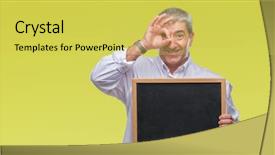  Presentation with happy sad face man - Beautiful PPT layouts featuring handsome senior teacher man holding backdrop and a yellow colored foreground