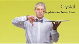  Presentation with waiter - Theme consisting of handsome senior waiter man holding background and a yellow colored foreground