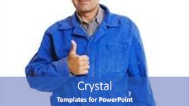  Presentation with senior worker - Theme consisting of handsome senior worker showing thumbs up isolated on white background background and a teal colored foreground