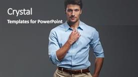  Presentation with gray - Colorful slide deck enhanced with handsome serious man buttoning his backdrop and a dark gray colored foreground