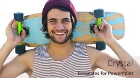  Presentation with smiling kids at summer camp - Cool new PPT theme with handsome-skateboarder-smiling backdrop and a coral colored foreground