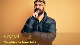  Presentation with bald - Cool new PPT theme with handsome-skier-bald-man backdrop and a tawny brown colored foreground