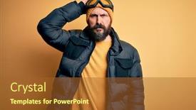  Presentation with bald - Beautiful slide deck featuring handsome-skier-bald-man backdrop and a tawny brown colored foreground