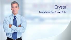  Presentation with banner blue - Cool new PPT layouts with handsome smiling businessman over blue backdrop and a sky blue colored foreground