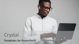  Presentation with laptop wireless - Presentation with handsome-smiling-young-african-business background and a light gray colored foreground