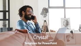  Presentation with mobile home - PPT theme consisting of handsome-smiling-young-african-man background and a coral colored foreground