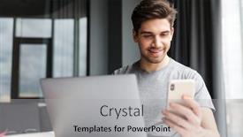  Presentation with gold man smile - Slides featuring handsome-smiling-young-bearded-man background and a light gray colored foreground