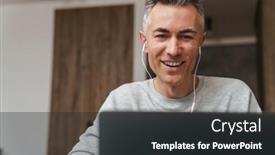  Presentation with video conference - PPT theme having handsome-smiling-young-man background and a dark gray colored foreground