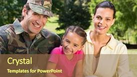  Presentation with family day - PPT theme featuring handsome soldier reunited with family background and a tawny brown colored foreground