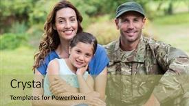  Presentation with family day - Cool new PPT layouts with handsome soldier reunited with family backdrop and a mint green colored foreground