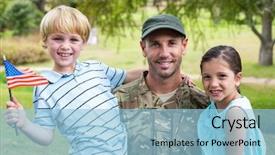  Presentation with family and school - Theme enhanced with handsome soldier reunited with family background and a light blue colored foreground