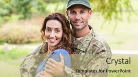  Presentation with clear sunny day rural landscape - Colorful PPT layouts enhanced with handsome soldier reunited with partner backdrop and a mint green colored foreground