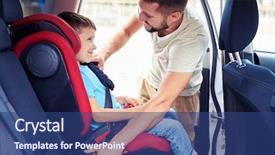  Presentation with seat belt in car safety - Slide deck enhanced with handsome son in car seat background and a ocean colored foreground