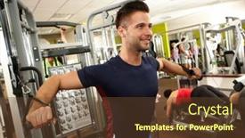  Presentation with training - Cool new theme with handsome-sporty-young-man-training backdrop and a  colored foreground