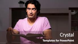  Presentation with student - PPT layouts enhanced with handsome student preparing for exam background and a tawny brown colored foreground