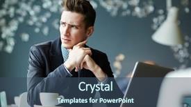  Presentation with project - PPT theme consisting of handsome stylish businessman looking away thoughtfully while working on project in cozy cafe cup of coffee and laptop standing on table background and a ocean colored foreground