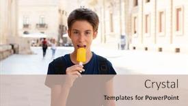  Presentation with ice cream - Slide set consisting of handsome-teen-boy-eats-ice background and a soft green colored foreground