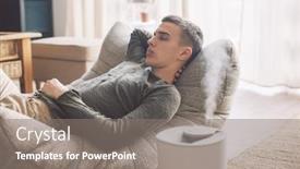  Presentation with living room - PPT theme enhanced with handsome-teenage-guy-relaxing background and a gray colored foreground